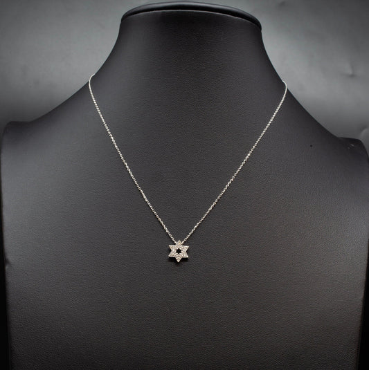 Diamond White Gold Star Necklace,14K White Gold Diamond Necklace, 14K Solid Gold Star Necklace Chain, 14k Real Diamond Dainty Women Necklace