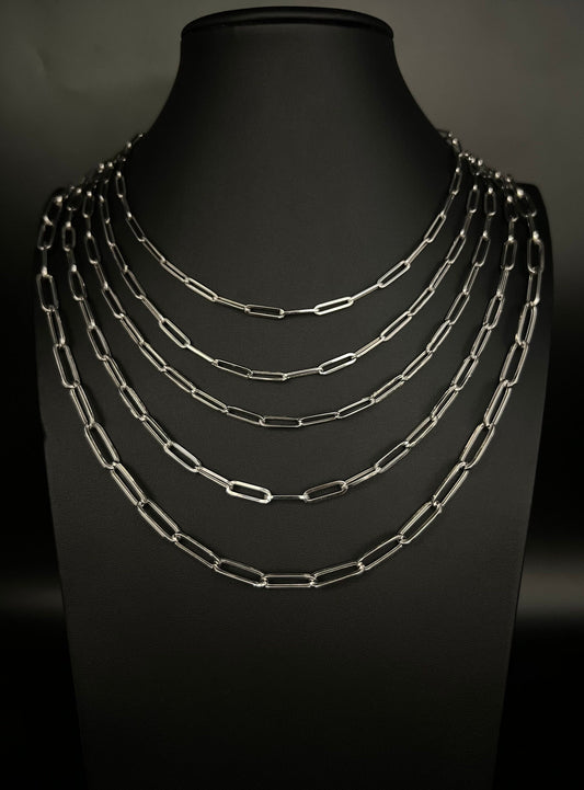 14k White Gold Fancy Paperclip Chain Necklace, 3.5mm,3.8mm, 4.5mm, 4.8mm and 6.5mm Women Paperclips Necklace ,Real 14k White Gold Paperclips
