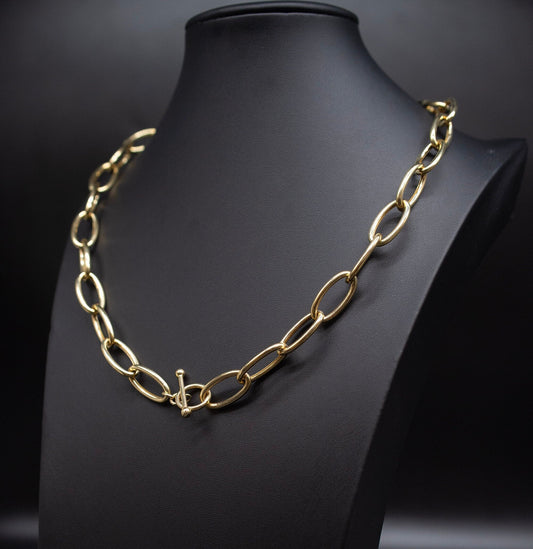 14k Real Solid  Gold Oval Link Chain, 14k Gold 12mm Oval Link Necklace and Bracelet, 14k Yellow Gold Chunky Link Chain, 14k Oval Link Chain