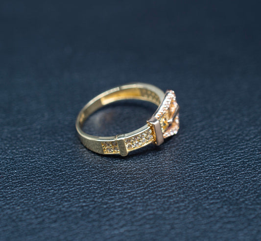 14k Real Solid Yellow Gold Belt Ring, 14k Solid Gold Women Dainty Ring, Belt Symbol Gemstone Gold Ring for Women, Gift, Gold Ring