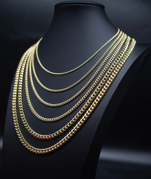 10K Real Gold Miami Cuban Link Chain Necklace and Bracelet,10k Gold Miami Cuban 2mm - 6.8mm, 10K Gold Chain, Real Gold Men and Women Chain