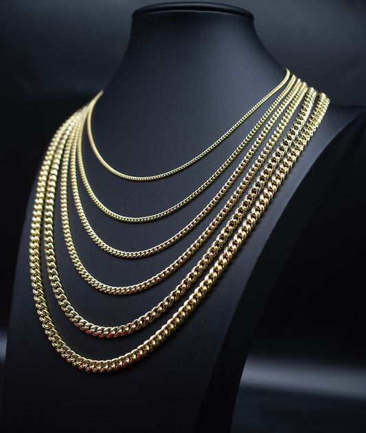 10K Real Gold Miami Cuban Link Chain Necklace and Bracelet,10k Gold Miami Cuban 2mm - 6.8mm, 10K Gold Chain, Real Gold Men and Women Chain