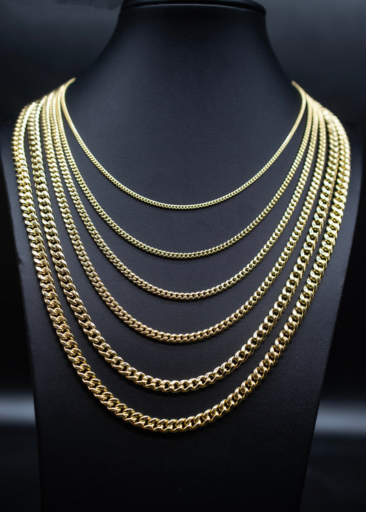 10K Real Gold Miami Cuban Link Chain Necklace and Bracelet,10k Gold Miami Cuban 2mm - 6.8mm, 10K Gold Chain, Real Gold Men and Women Chain