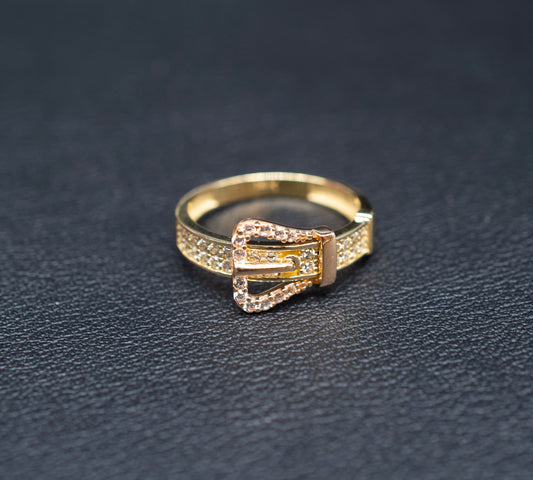 14k Real Solid Yellow Gold Belt Ring, 14k Solid Gold Women Dainty Ring, Belt Symbol Gemstone Gold Ring for Women, Gift, Gold Ring