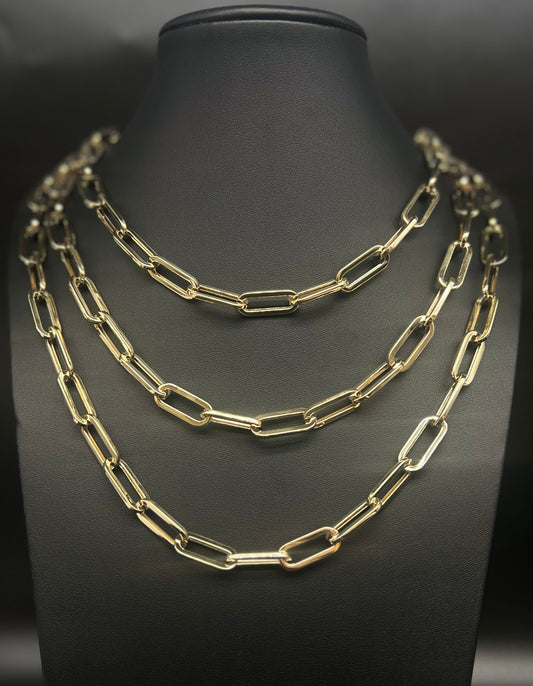 14K Gold Heavy Paperclip Chain Necklace, Real Yellow Gold Chunky Paperclip Chain, 9mm Gold Link Necklace, Men Women Jewelry