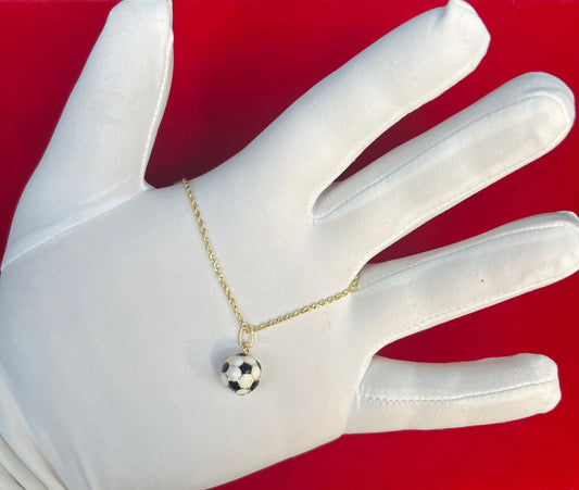 14k Real Gold 3D Soccer Ball Pendant, 14K Real Gold Soccer Ball Charm, 14k Real Gold 1.6mm Solid Rope Chain Necklace, Gold Soccer Ball Charm