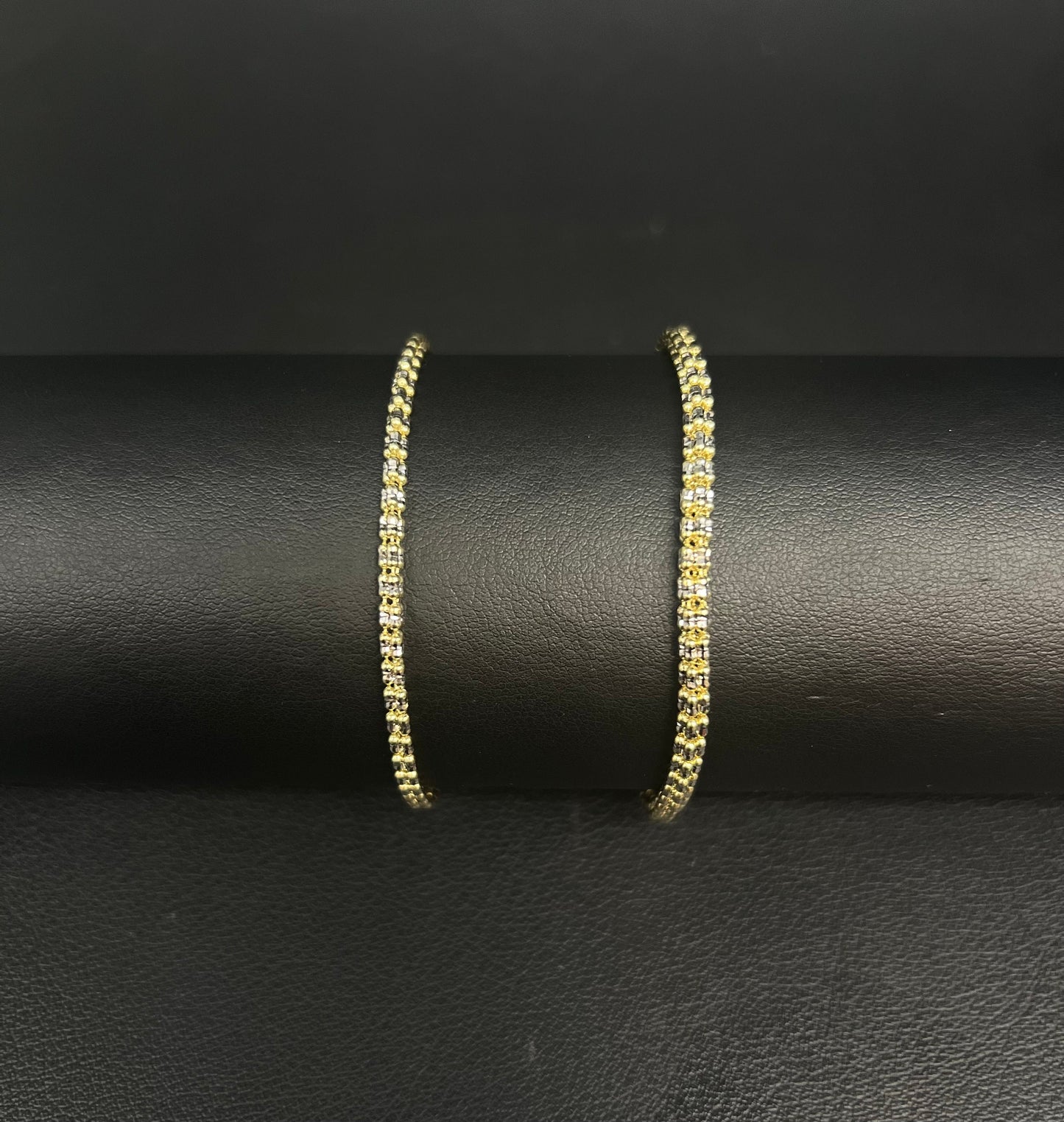 14k Real Gold Diamond Cut Ice Link Chain Bracelet, Two Tone Chain 2.5mm Yellow and White Gold Chain, 14k Real Gold Cylinder Chain