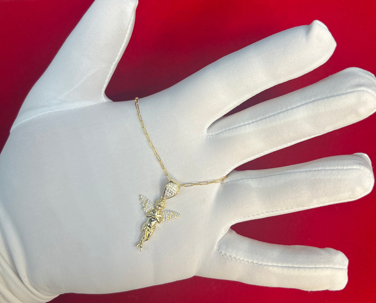 14K Solid Gold Angel Necklace, Angel Pendant with Paperclip Chain, Real Gold Angel Charm Necklace, Religious Jewelry for Women