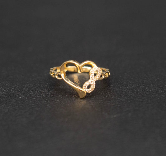14k Real Solid Yellow Gold Infinity Heart Ring, 14k Solid Gold Women Heart Ring, Infinity Symbol Gemstone Gold Ring, Valentine's day