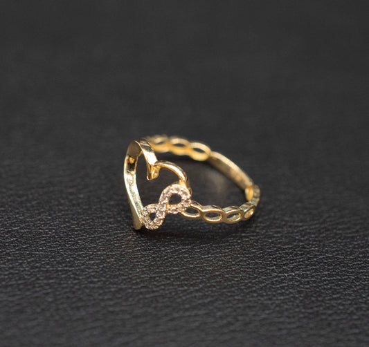 14k Real Solid Yellow Gold Infinity Heart Ring, 14k Solid Gold Women Heart Ring, Infinity Symbol Gemstone Gold Ring, Valentine's day