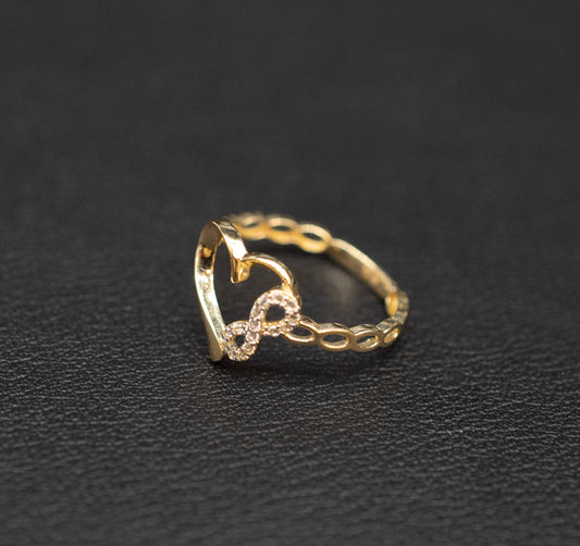 14k Real Solid Yellow Gold Infinity Heart Ring, 14k Solid Gold Women Heart Ring, Infinity Symbol Gemstone Gold Ring, Valentine's day