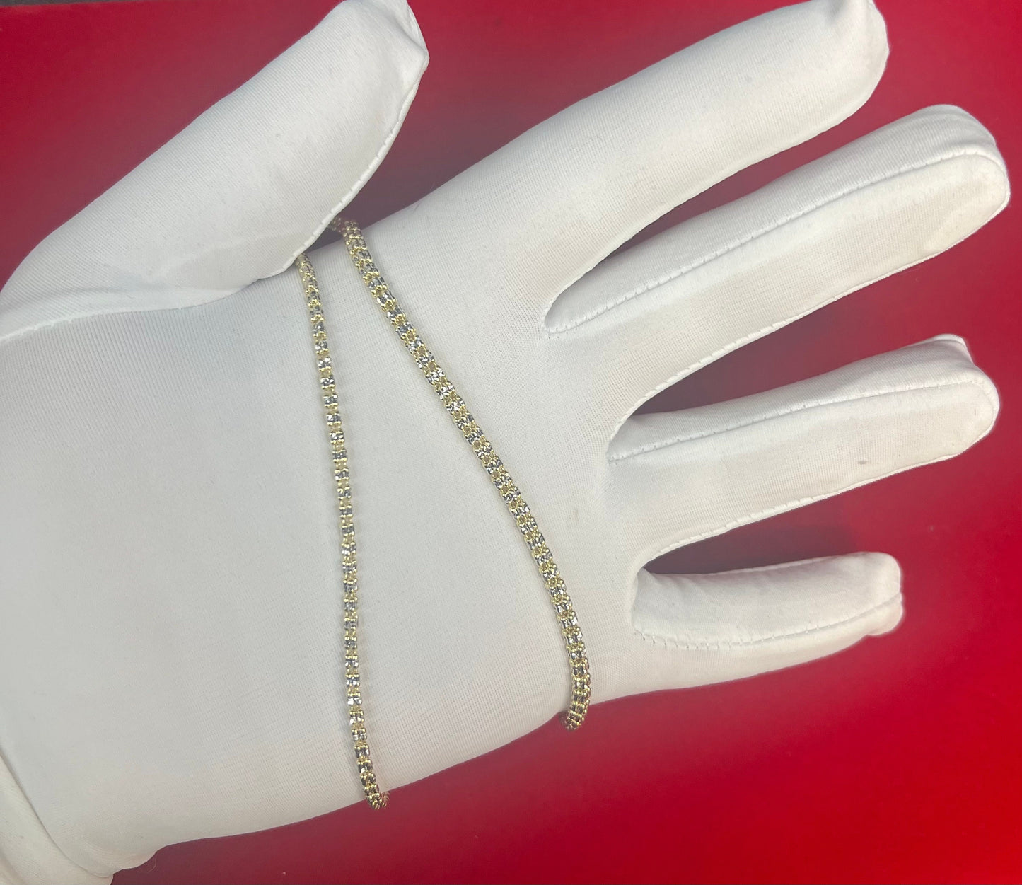 14k Real Gold Diamond Cut Ice Link Chain Bracelet, Two Tone Chain 2.5mm Yellow and White Gold Chain, 14k Real Gold Cylinder Chain