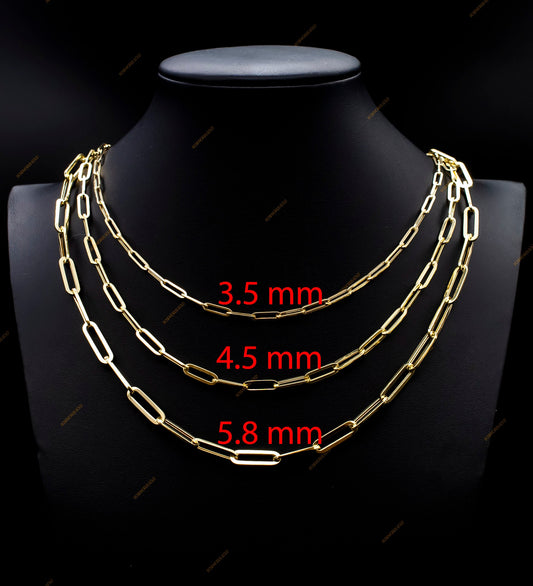 14k Yellow Gold Fancy Paperclip Chain, 14k Gold Paperclip Bracelet, 14k Real Gold Paperclips Necklace, 14k Gold 1.8mm-5.8mm Women Chain
