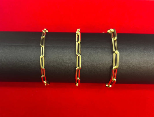 Real 14k Gold Paperclip Chain Bracelet, 14k Gold Paperclips Bracelet, Women and Men Bracelet, 14k Yellow Gold, 14k Gold Heavy Paperclips