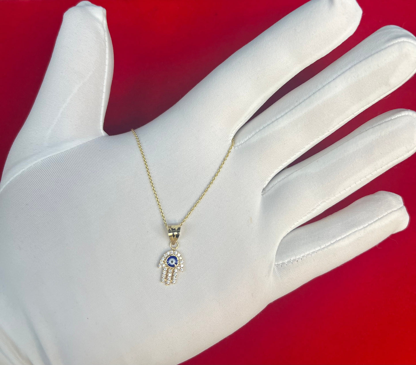 14k Real Gold Evil Eye Pendants Necklace, with 14k Solid Gold 1mm Cable  Chain, Evil Eye Hamsa Hand Charm,Fatima Hand Pendant, Evil Eyes