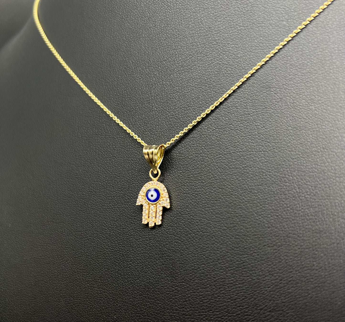 14k Real Gold Evil Eye Pendants Necklace, with 14k Solid Gold 1mm Cable  Chain, Evil Eye Hamsa Hand Charm,Fatima Hand Pendant, Evil Eyes