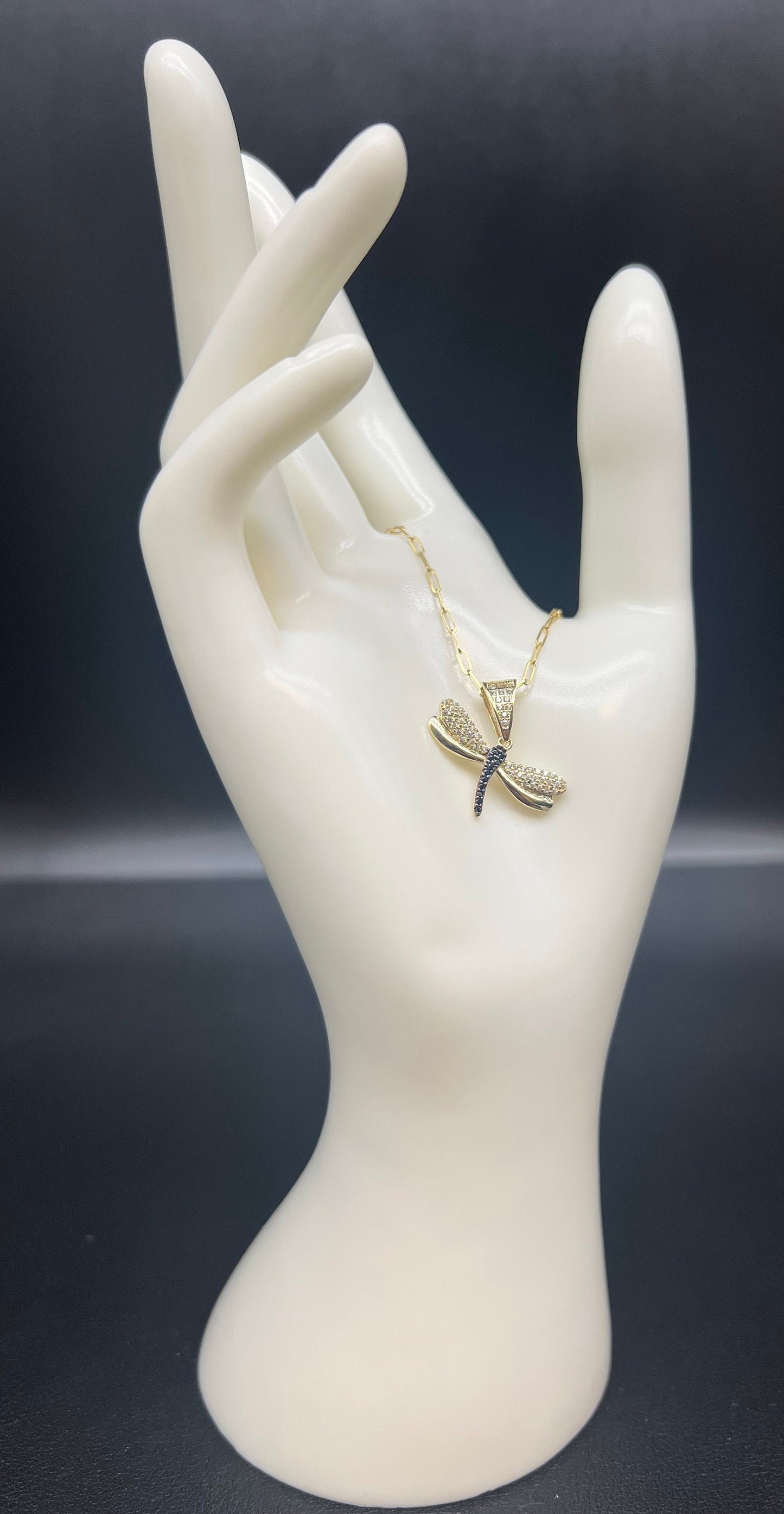 14K Solid Gold Dragonfly Necklace, Dragonfly Charm Necklace, Paperclip Chain Necklace, Real Gold Pendant Necklace for Women
