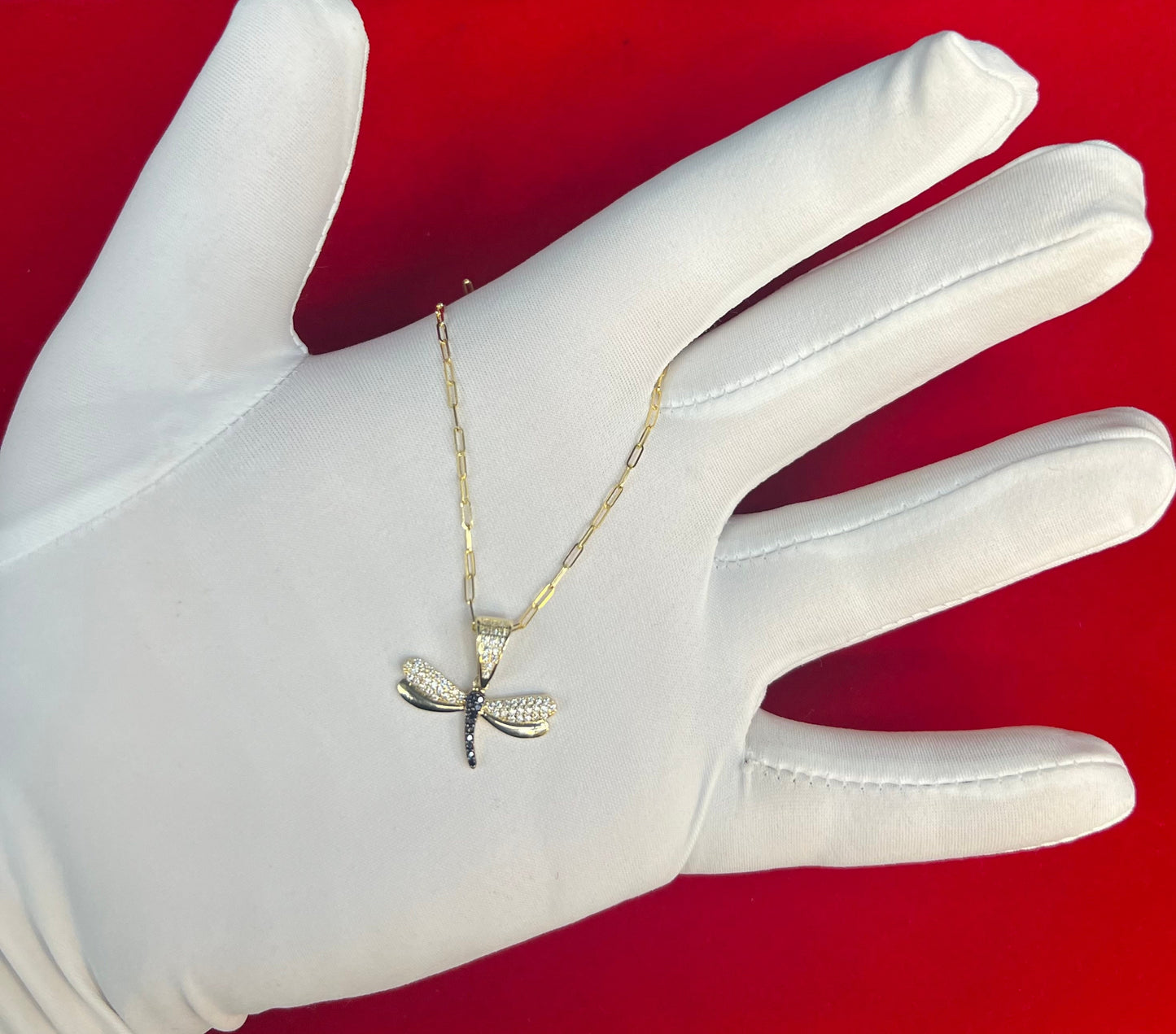 14k Real Gold Dragonfly Pendants Necklace, with 14k Solid Gold 1.5mm Paperclips Chain Necklace , Dragonfly Charm, 14k Gold Charm