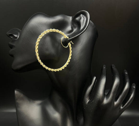 10k Real Yellow Gold Rope Chain Hoop Earrings, 3mm Rope Chain Hoop Earring, Shinny Gold 10k Hoop Earrings, 10k Diamond Cut Twisted Earring
