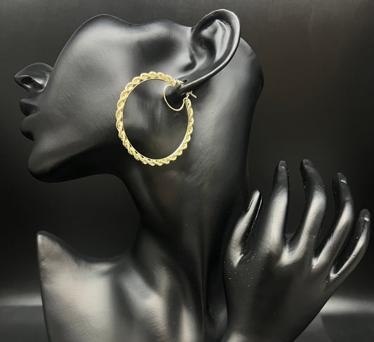 10k Real Yellow Gold Rope Chain Hoop Earrings, 3mm Rope Chain Hoop Earring, Shinny Gold 10k Hoop Earrings, 10k Diamond Cut Twisted Earring