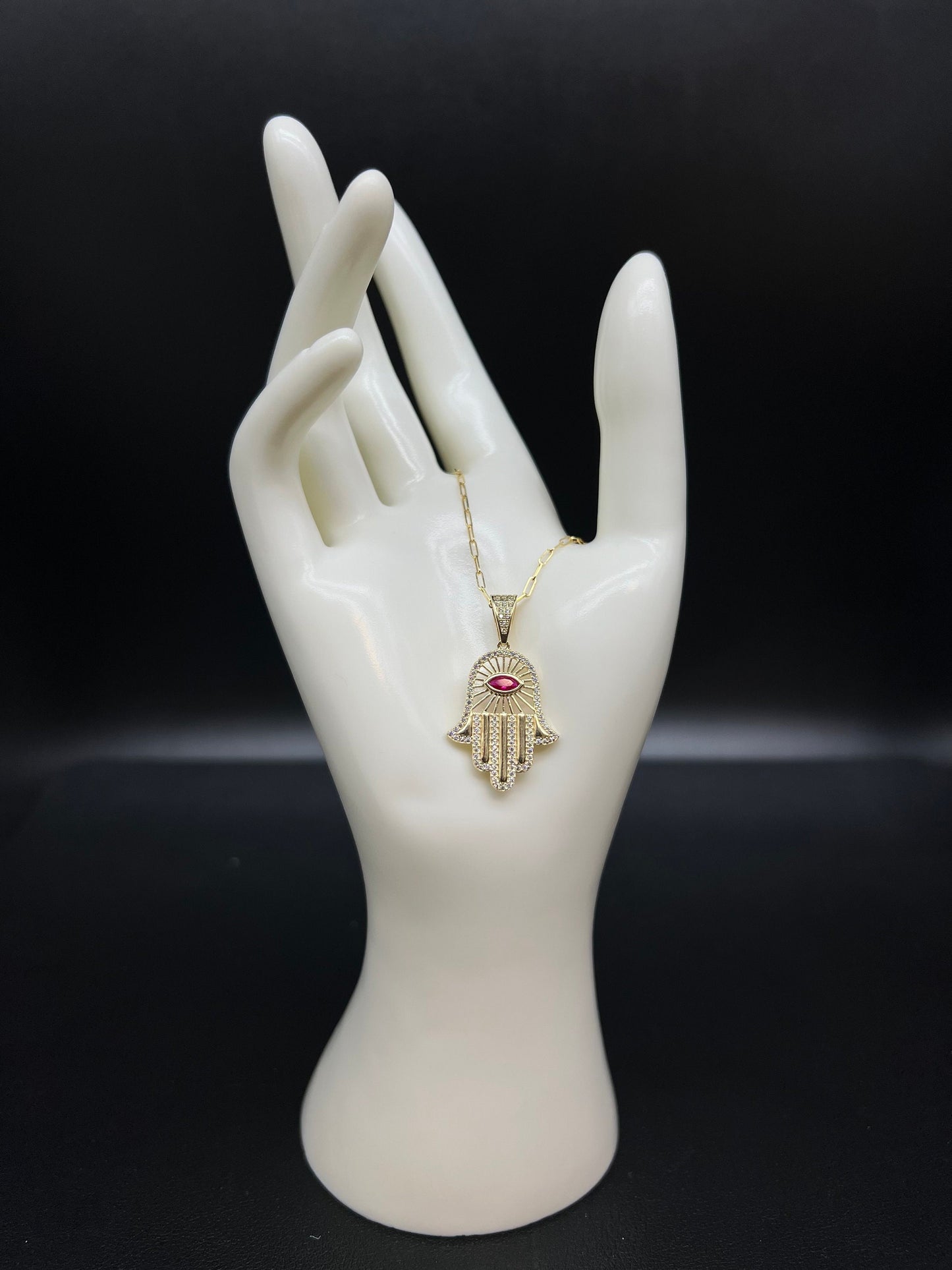 14k Real Gold Hamsa Hand Pendants Necklace, with 14k Solid Gold 1.5mm Paperclips Chain Necklace , Fatima Hand Charm, 14k Solid Gold Charm