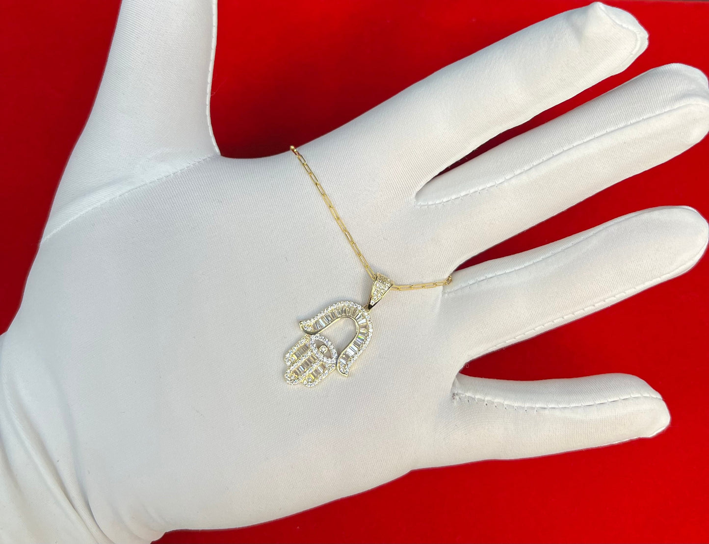 14k Real Gold Hamsa Hand Pendants Necklace, with 14k Solid Gold 1.5mm Paperclips Chain Necklace , Fatima Hand Charm, 14k Solid Gold Charm