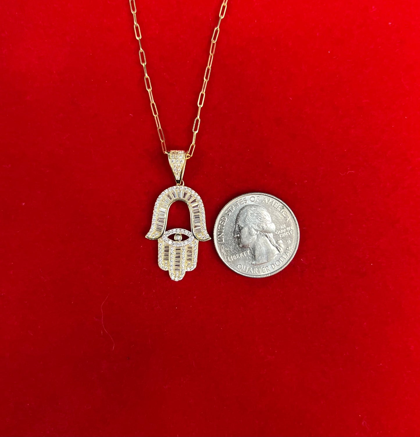 14k Real Gold Hamsa Hand Pendants Necklace, with 14k Solid Gold 1.5mm Paperclips Chain Necklace , Fatima Hand Charm, 14k Solid Gold Charm