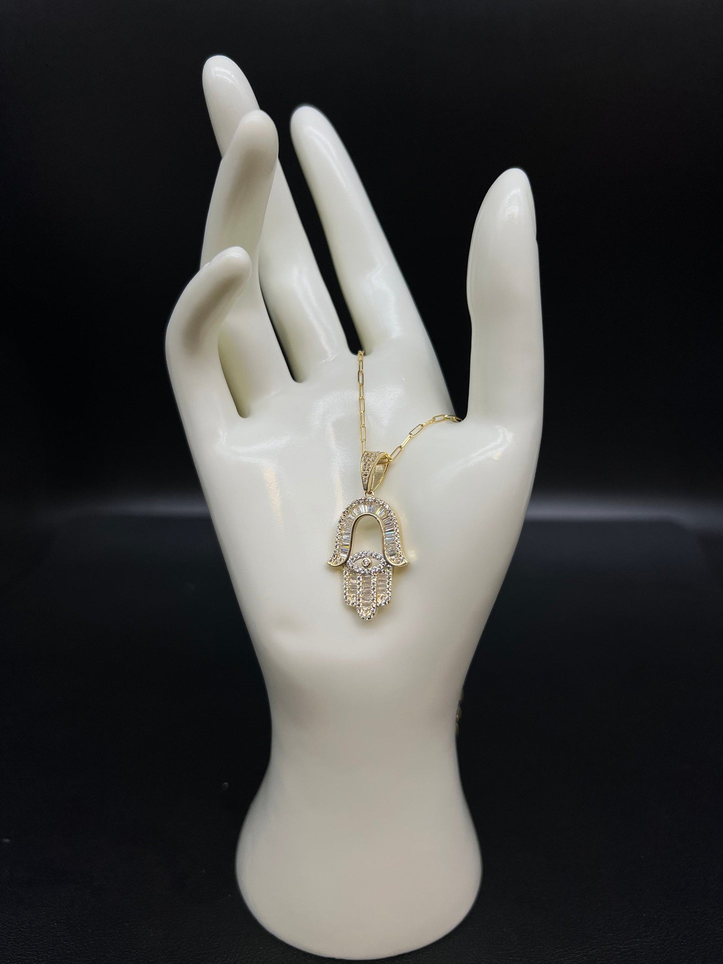14k Real Gold Hamsa Hand Pendants Necklace, with 14k Solid Gold 1.5mm Paperclips Chain Necklace , Fatima Hand Charm, 14k Solid Gold Charm