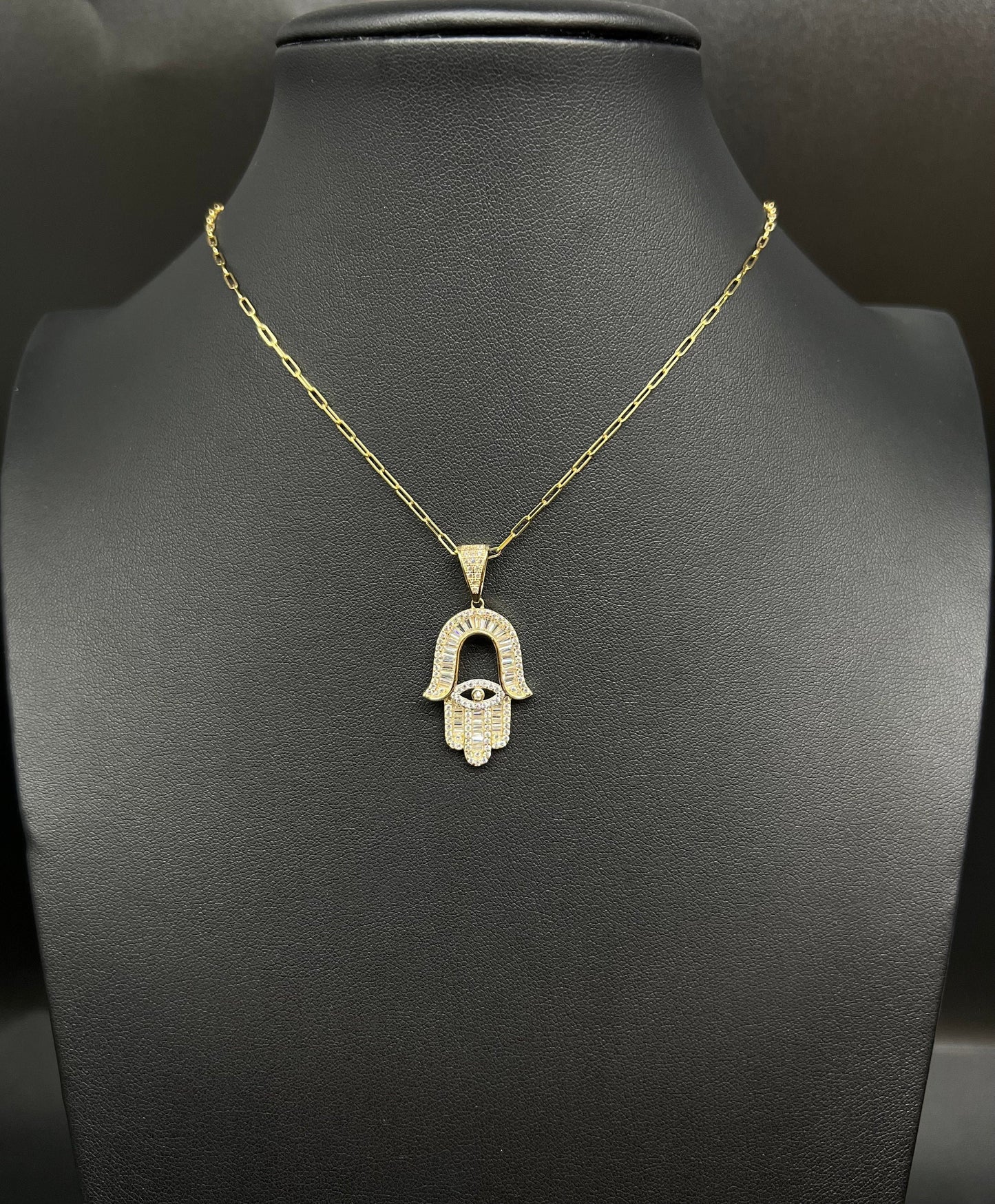 14k Real Gold Hamsa Hand Pendants Necklace, with 14k Solid Gold 1.5mm Paperclips Chain Necklace , Fatima Hand Charm, 14k Solid Gold Charm
