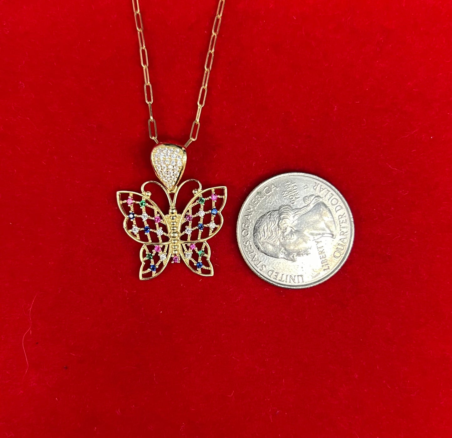 14k Real Gold Butterfly Pendants Necklace, with 14k Solid Gold 1.5mm Paperclips Chain Necklace , 14k Butterfly Charm, 14k Solid Gold Charm
