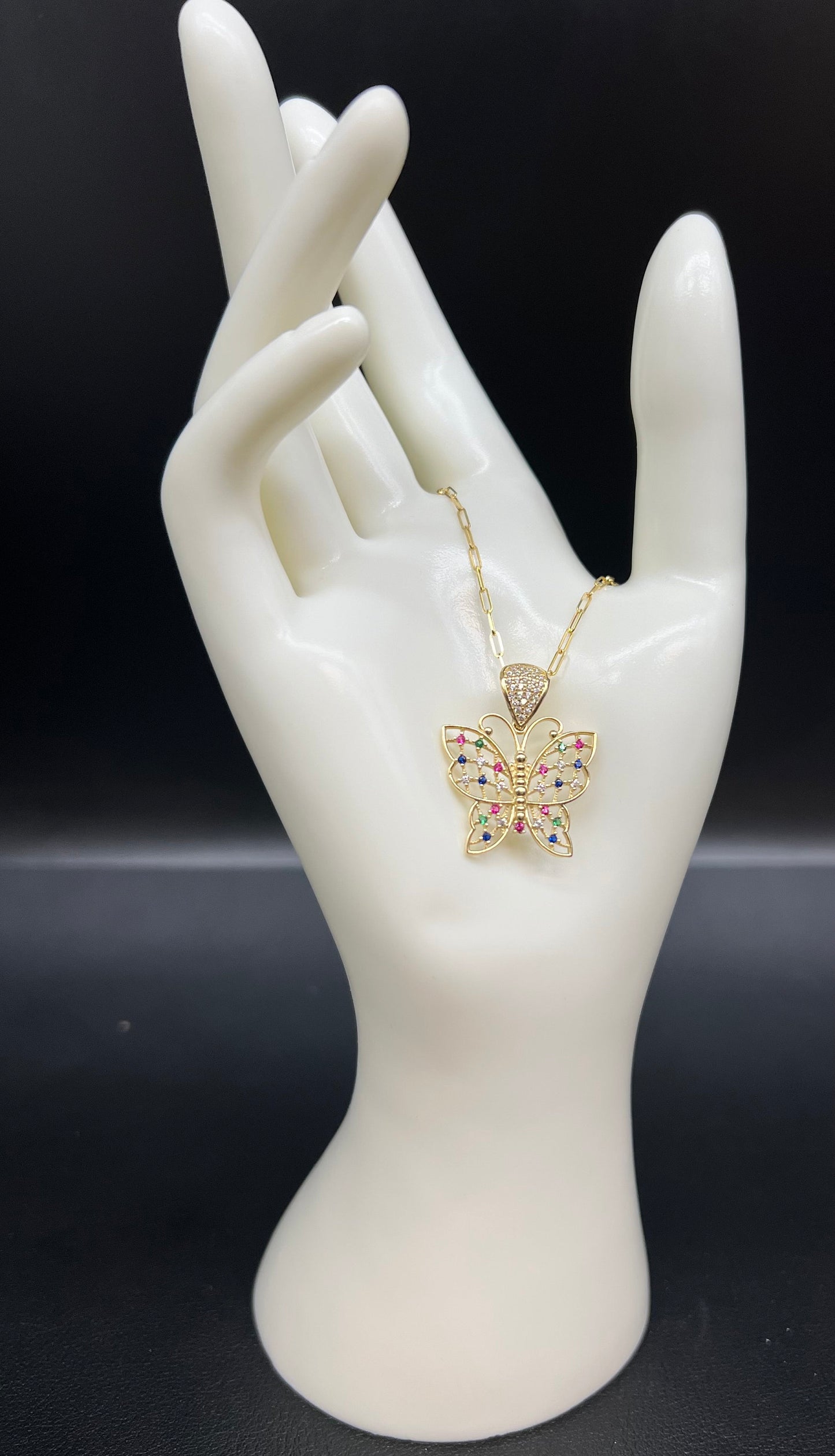 14k Real Gold Butterfly Pendants Necklace, with 14k Solid Gold 1.5mm Paperclips Chain Necklace , 14k Butterfly Charm, 14k Solid Gold Charm