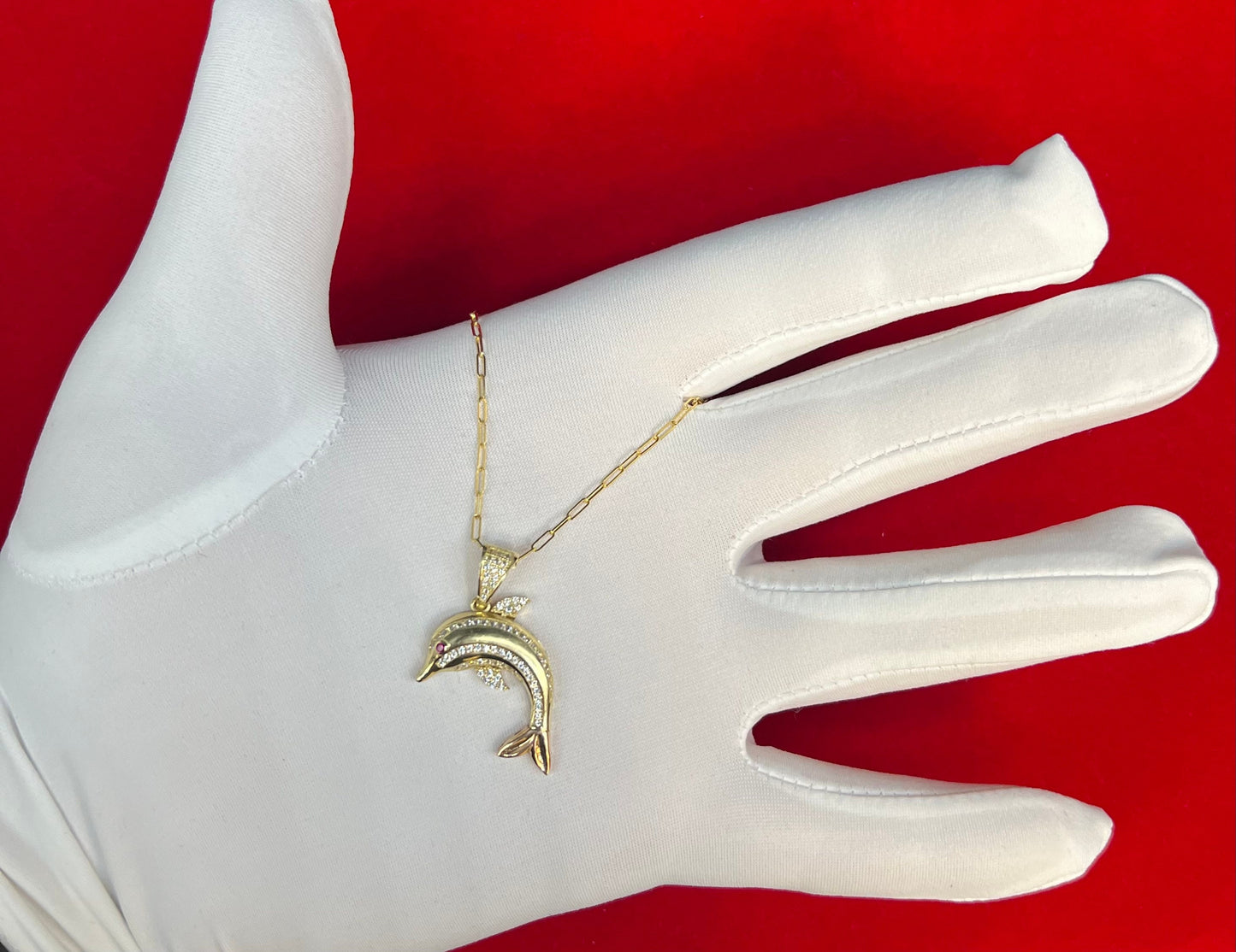 14k Real Gold Dolphin Pendants Necklace, with 14k Solid Gold 1.5mm Paperclips Chain Necklace , Dolphin Charm, 14k Solid Gold Dolphin Charm