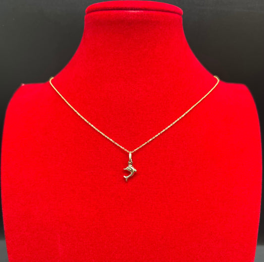 14k Real Gold Dolphin Pendant Necklace, with 14k Solid Gold 1mm Cable Chain, Dolphin Charm, Dolphin Pendant, Real Gold Dolphin Pendant