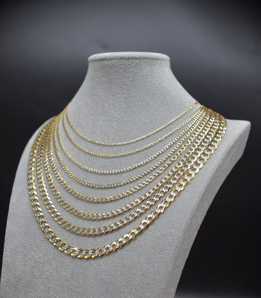 14K Real SOLID Gold Pave Cuban Curb Link Chain, SOLID Cuban Curb Chain,14K SOLID Two Tone Gold Chain Necklace Man and Woman,14K Heavy Chain