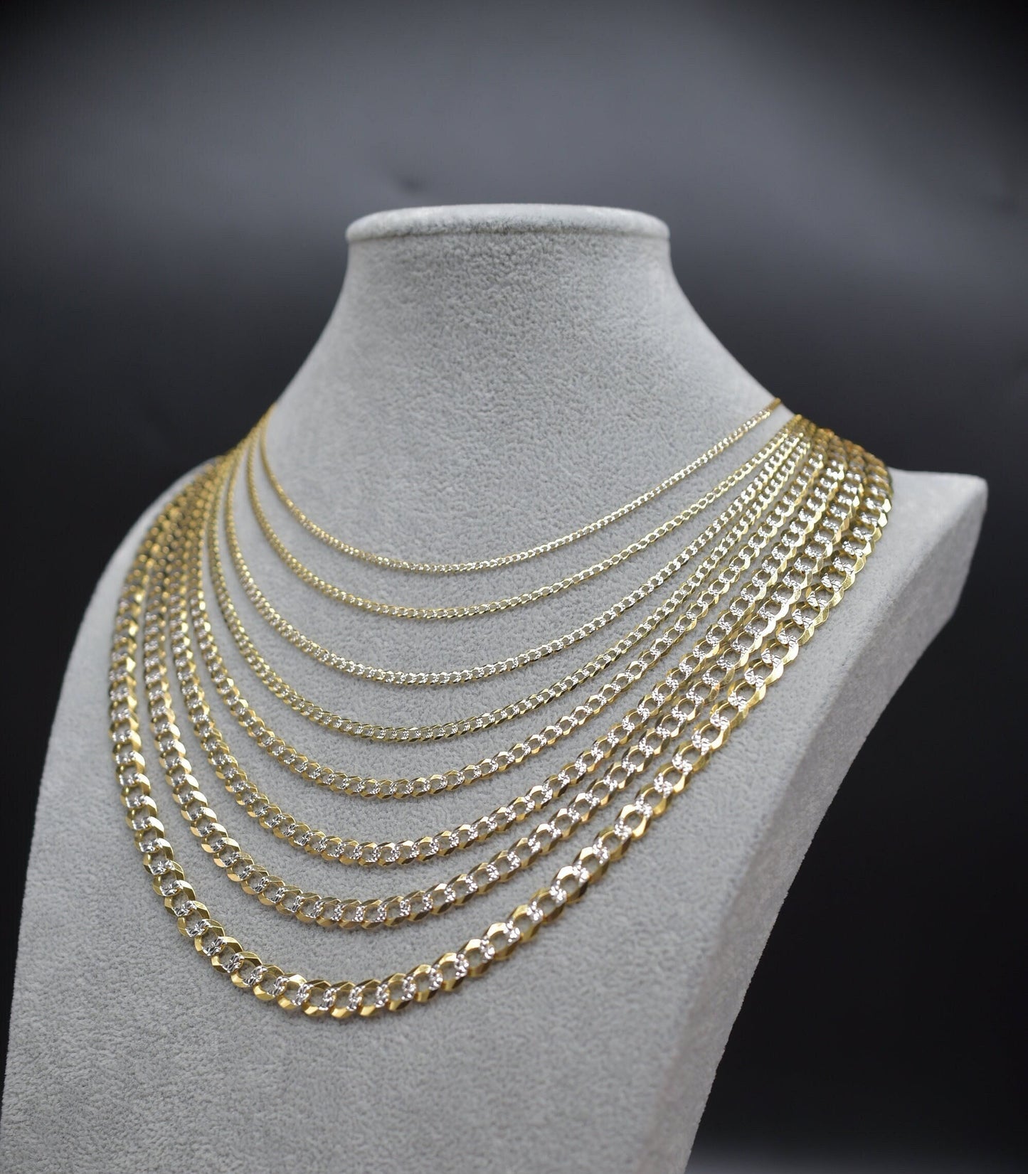 14K Real SOLID Gold Pave Cuban Curb Link Chain, SOLID Cuban Curb Chain,14K SOLID Two Tone Gold Chain Necklace Man and Woman,14K Heavy Chain