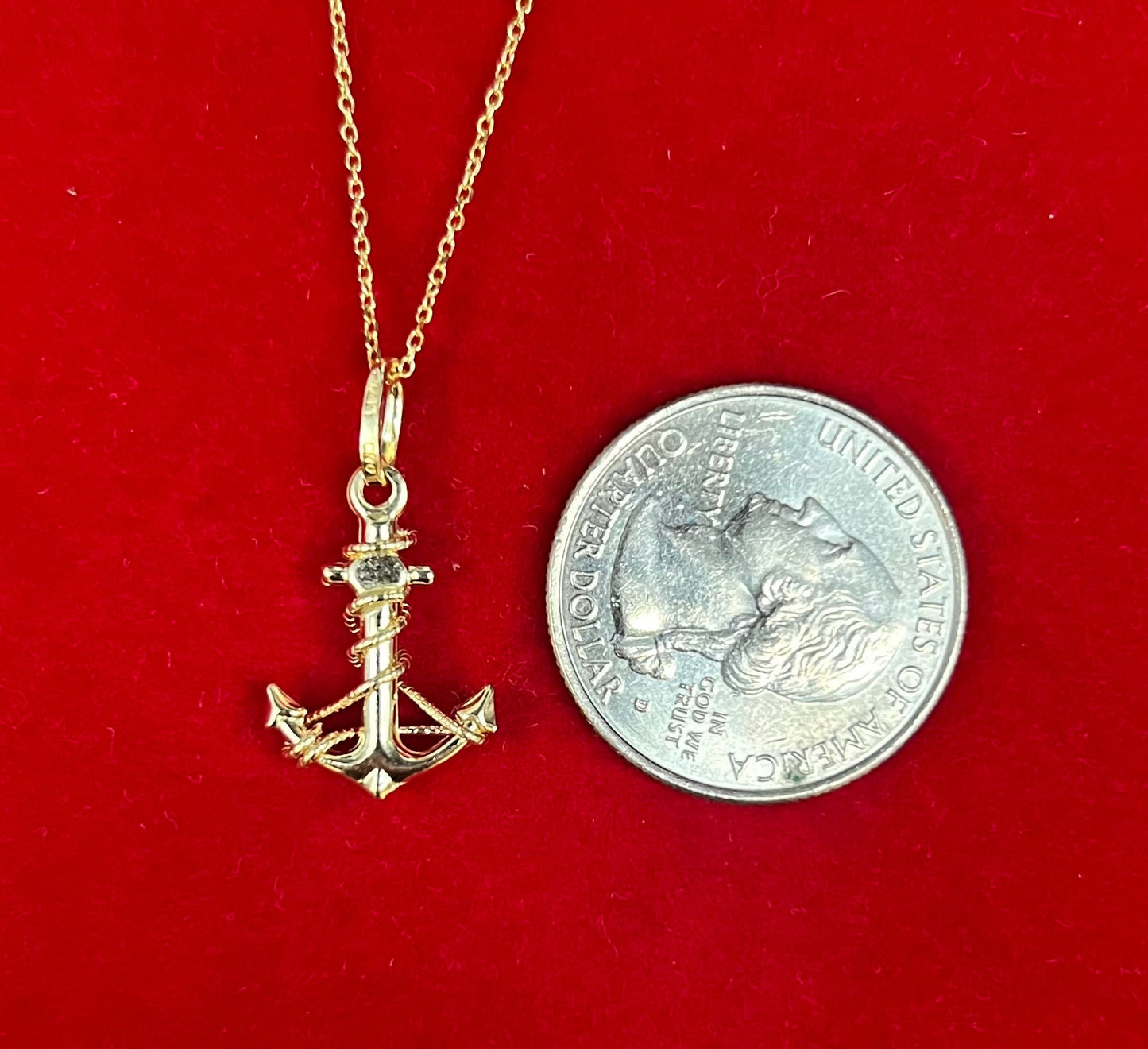 14k Real Gold Anchor Pendant Necklace, with 14k Solid Gold 1mm Cable  Chain, Gold Anchor Charm, Anchor Pendant, Real Gold Anchor Pendant