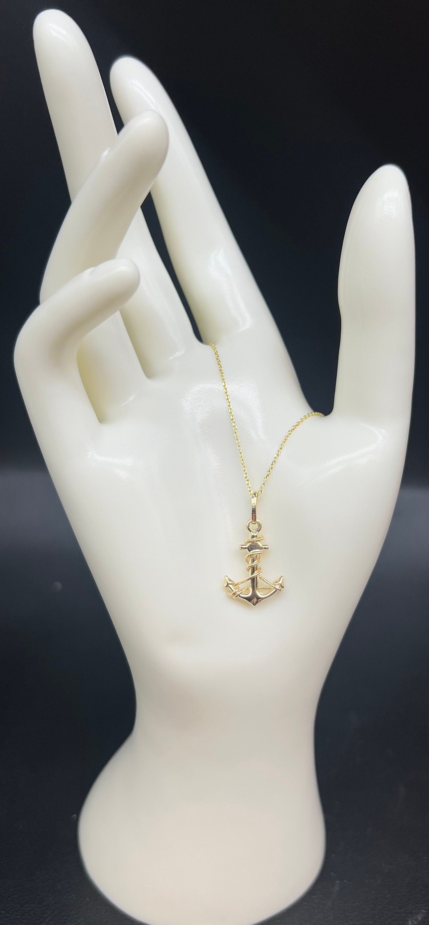 14k Real Gold Anchor Pendant Necklace, with 14k Solid Gold 1mm Cable  Chain, Gold Anchor Charm, Anchor Pendant, Real Gold Anchor Pendant