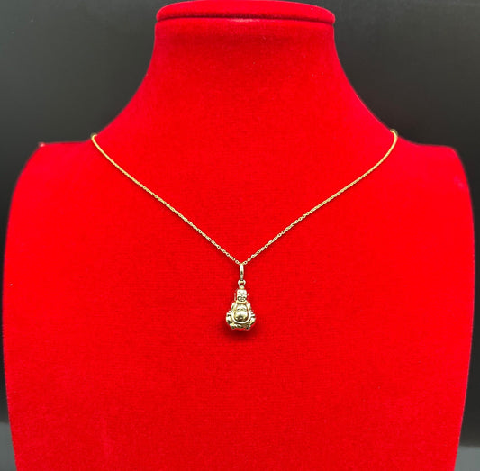 14k Real Gold Buddha Pendant Necklace, with 14k Solid Gold 1mm Cable Chain, Gold Buddha Charm, Buddha Pendant, Real Gold buddha Pendant