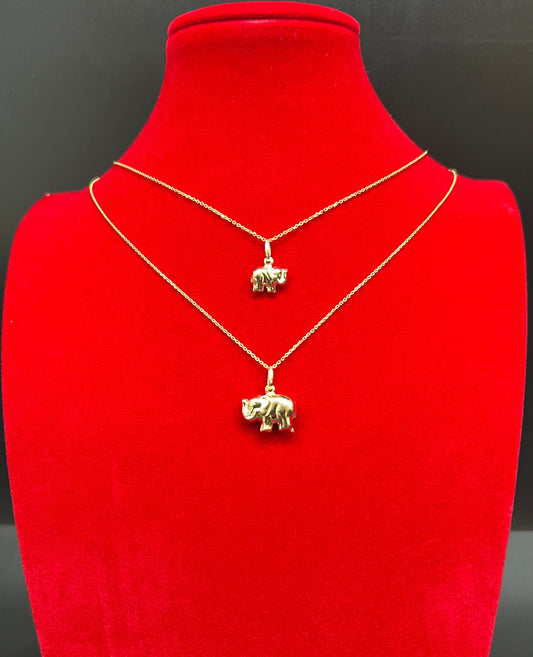 14k Real Gold Elephant Pendant Necklace, with 14k Solid Gold 1mm Cable Chain, Gold Elephant Charm, Elephant Pendant, Gold Elephant Pendant