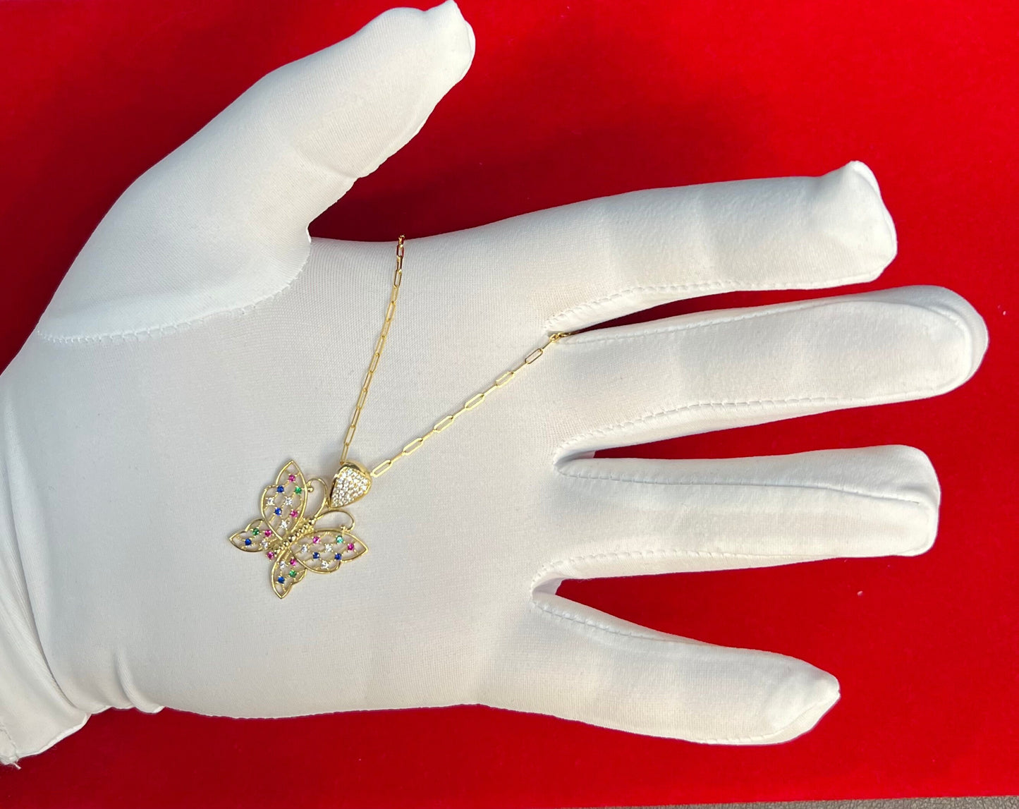 14k Real Gold Butterfly Pendants Necklace, with 14k Solid Gold 1.5mm Paperclips Chain Necklace , 14k Butterfly Charm, 14k Solid Gold Charm