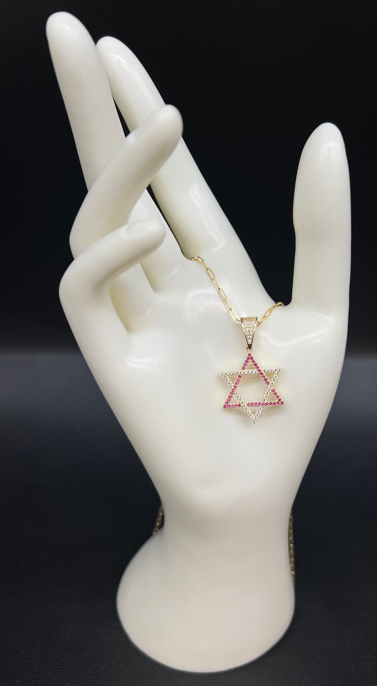 14k Real Gold Star of David Necklace, with 14k Solid Gold 1.5mm Paperclips Chain Necklace , Jewish Star Charm, 14k Solid Gold Star Charm
