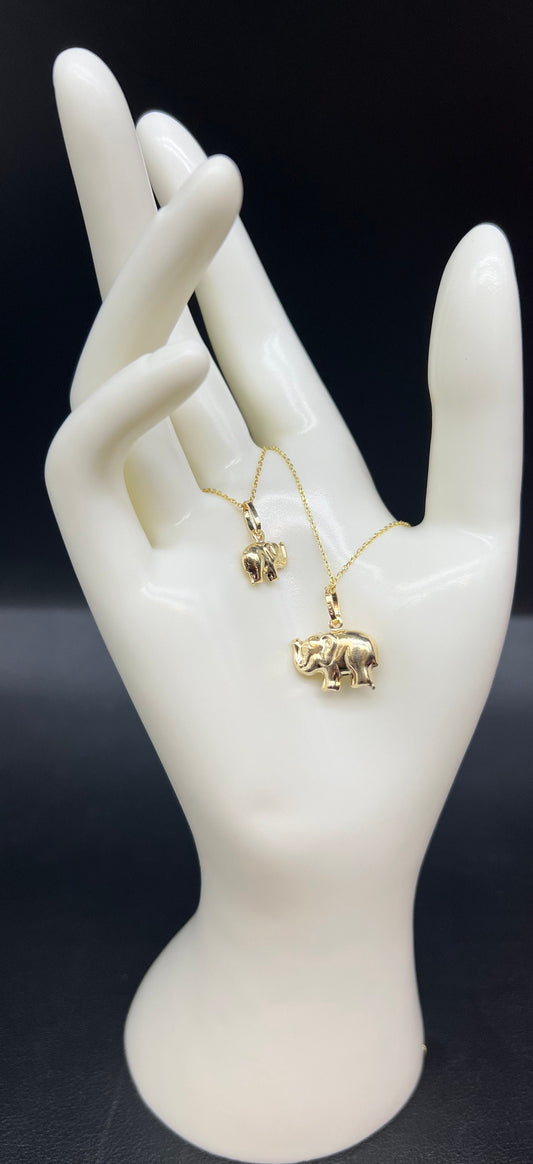 14k Real Gold Elephant Pendant Necklace, with 14k Solid Gold 1mm Cable Chain, Gold Elephant Charm, Elephant Pendant, Gold Elephant Pendant