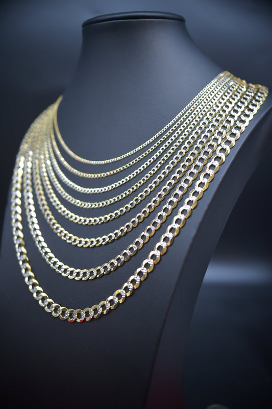 10K SOLID Gold Pave Cuban Link Chain, Two Tone Cuban Curb Necklace, Heavy SOLID Gold Chain, Men Women Cuban Necklace, 10k Real Gold Cuban
