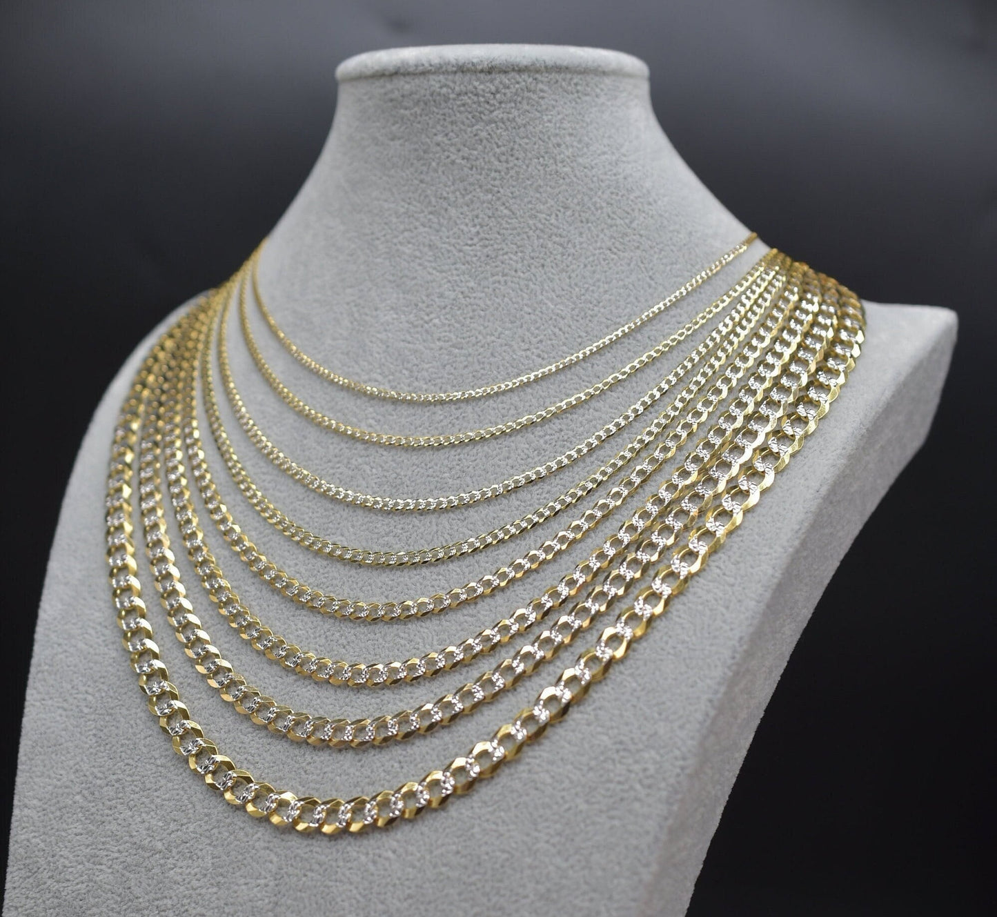 10K SOLID Gold Pave Cuban Link Chain, Two Tone Cuban Curb Necklace, Heavy SOLID Gold Chain, Men Women Cuban Necklace, 10k Real Gold Cuban