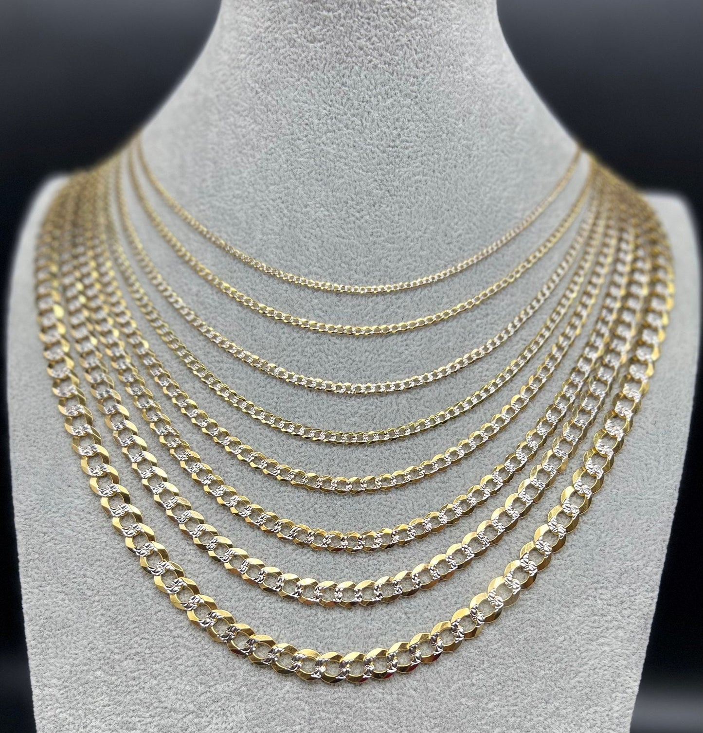 10K SOLID Gold Pave Cuban Link Chain, Two Tone Cuban Curb Necklace, Heavy SOLID Gold Chain, Men Women Cuban Necklace, 10k Real Gold Cuban