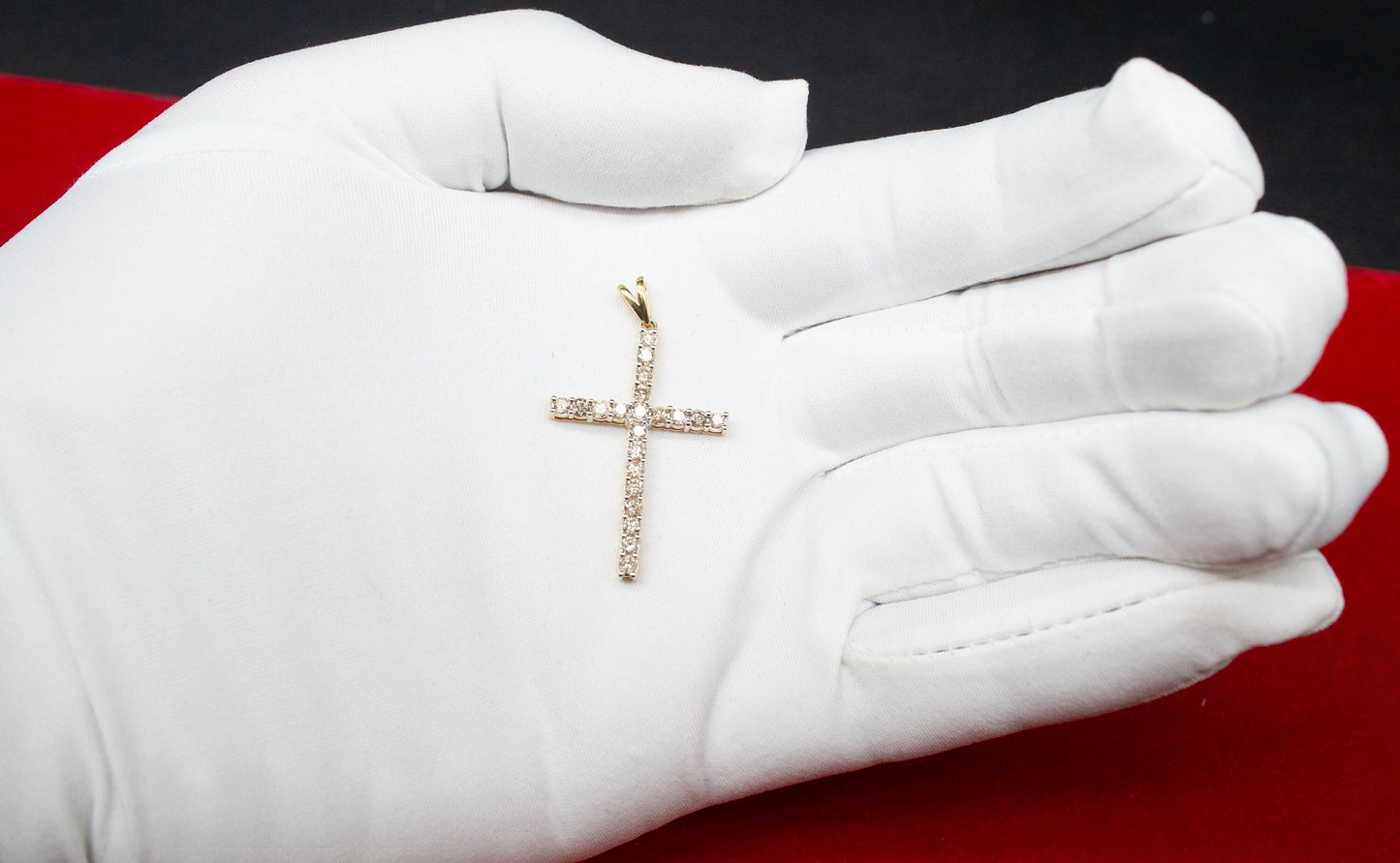 10k Solid Gold Real Diamond Cross Pendant, 10K Solid Gold 1 Carat Natural Diamond Necklace with 10K Solid Gold 2mm Rope Chain