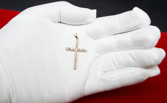 10k Solid Gold Real Diamond Cross Pendant, 10K Solid Gold 1 Carat Natural Diamond Necklace with 10K Solid Gold 2mm Rope Chain