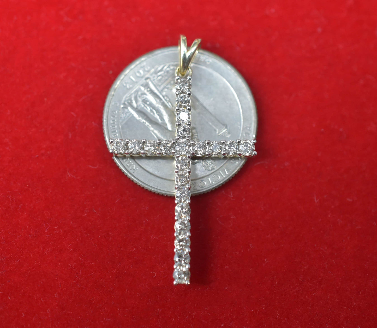 10k Solid Gold Real Diamond Cross Pendant, 10K Solid Gold 1 Carat Natural Diamond Necklace with 10K Solid Gold 2mm Rope Chain