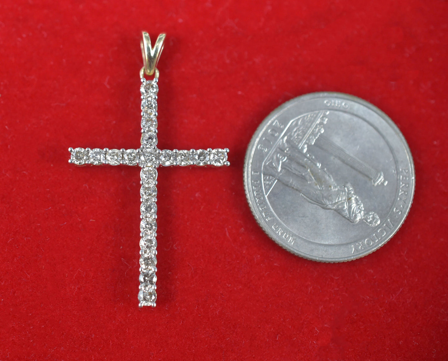 10k Solid Gold Real Diamond Cross Pendant, 10K Solid Gold 1 Carat Natural Diamond Necklace with 10K Solid Gold 2mm Rope Chain