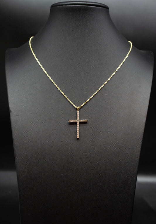 10k Solid Gold Real Diamond Cross Pendant, 10K Solid Gold 1 Carat Natural Diamond Necklace with 10K Solid Gold 2mm Rope Chain